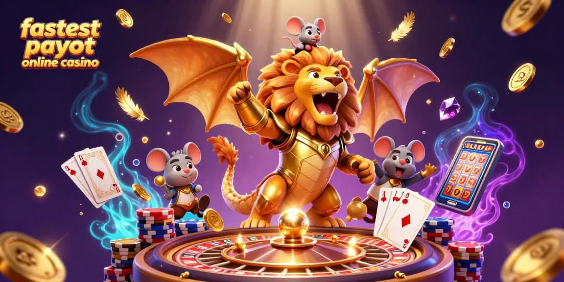 Experience the thrill of the fastest payout online casino with golden coins and a roaring chimera.