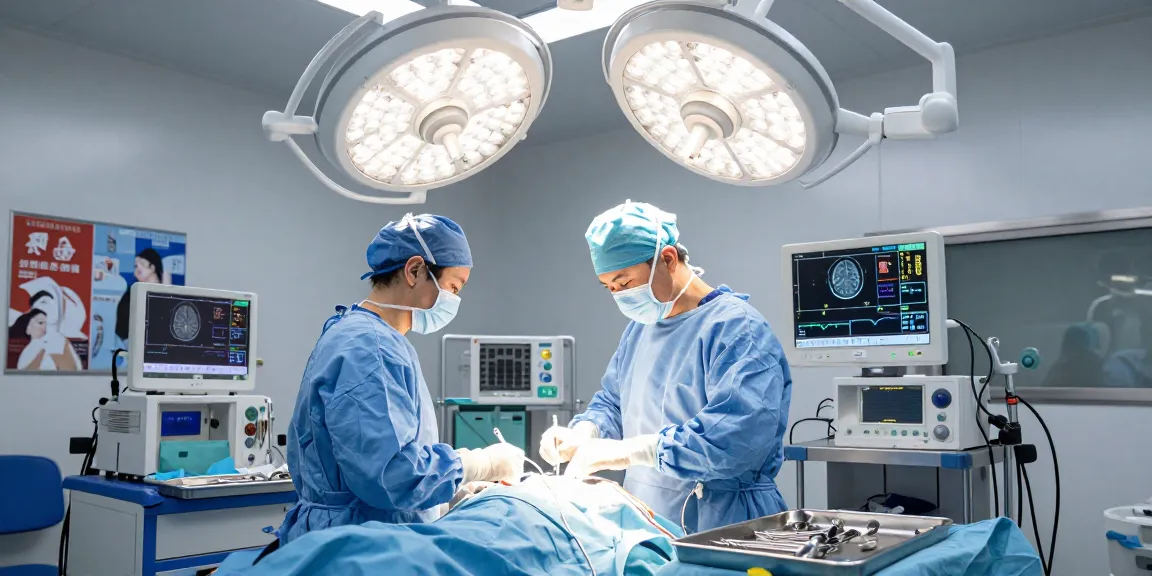 Beyin ameliyatı in a modern hospital setting showcasing surgical precision and teamwork.